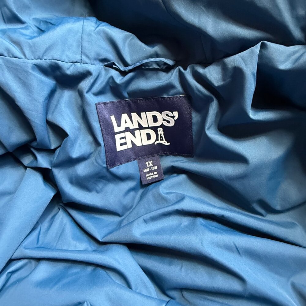 Lands' End Puffer Jacket Sz 1X FeatherFree Primaloft Quilted Maxi Hooded Women's - Picture 3 of 12